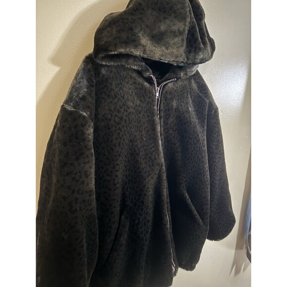 Vintage Style VI Ltd Faux Fur Animal Print Hooded Zip Coat Small Made In USA - Picture 1 of 8